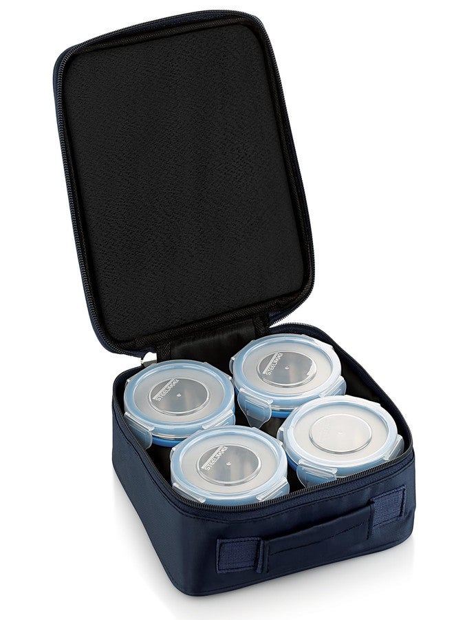 STEELLOCK علبة غداء ستيللوك، حاويات من الفولاذ المقاوم للصدأ، مانعة للتسرب مع أغطية محكمة الإغلاق خالية من مادة BPA، غلاف قماشي (280 مل × 4 قطع، HL - 1241) - Image 2